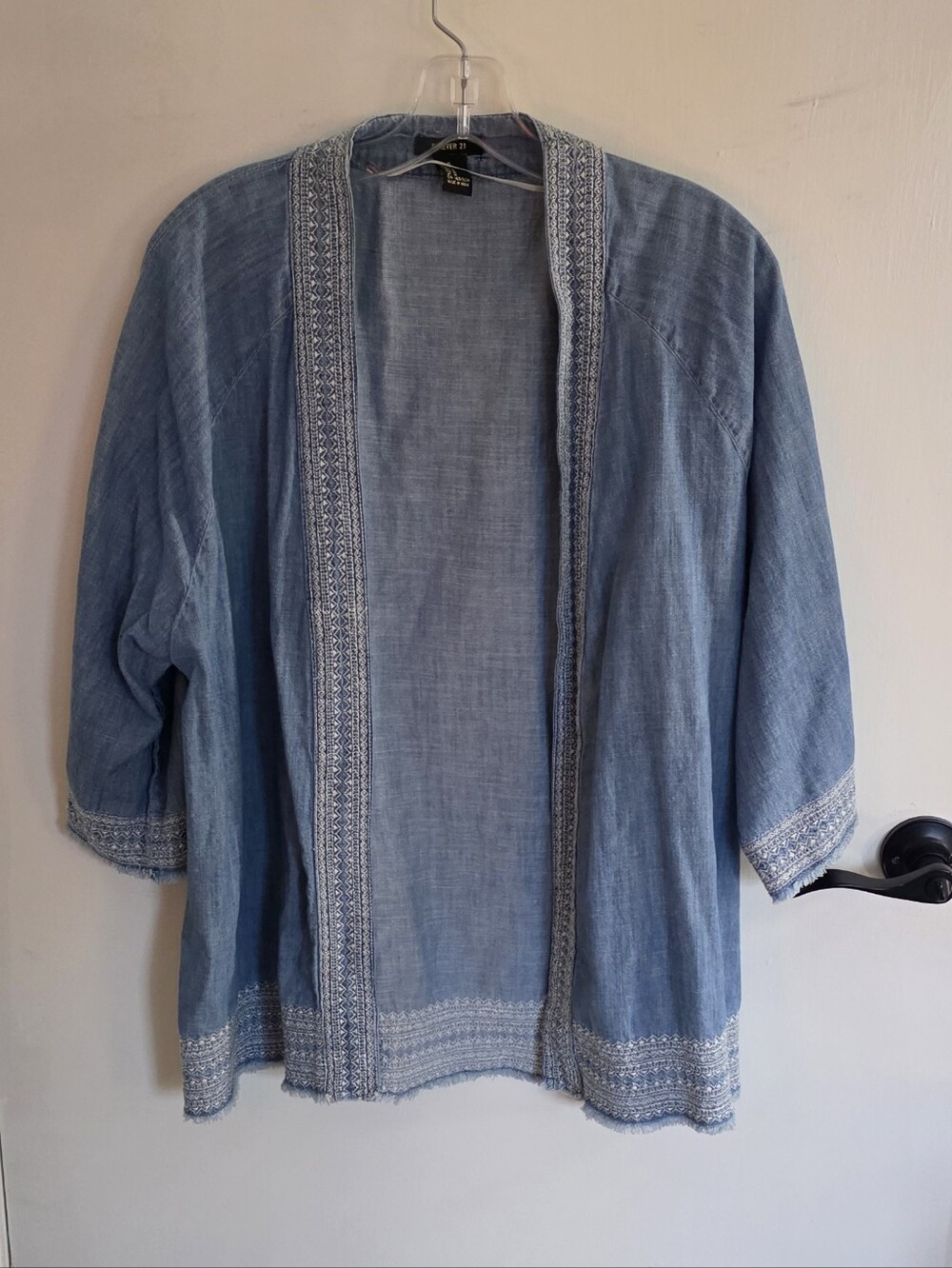 Forever 21 Light Soft Denim Embroidered Cardigan